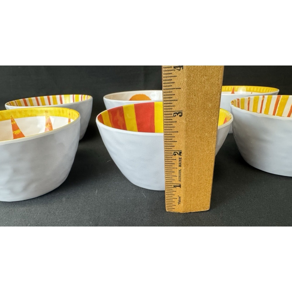 Set Of 6 Pier 1 Melamine Sun Shine 2.5" Bowls Bright Yellow White & Orange - Picture 4 of 7